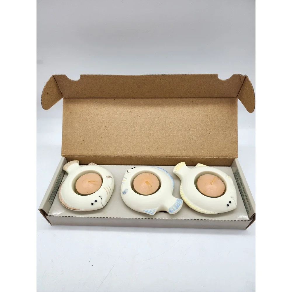 PartyLite Aqua Pals P7144 Fish Tea Light Candle Holder Trio Set with Candles